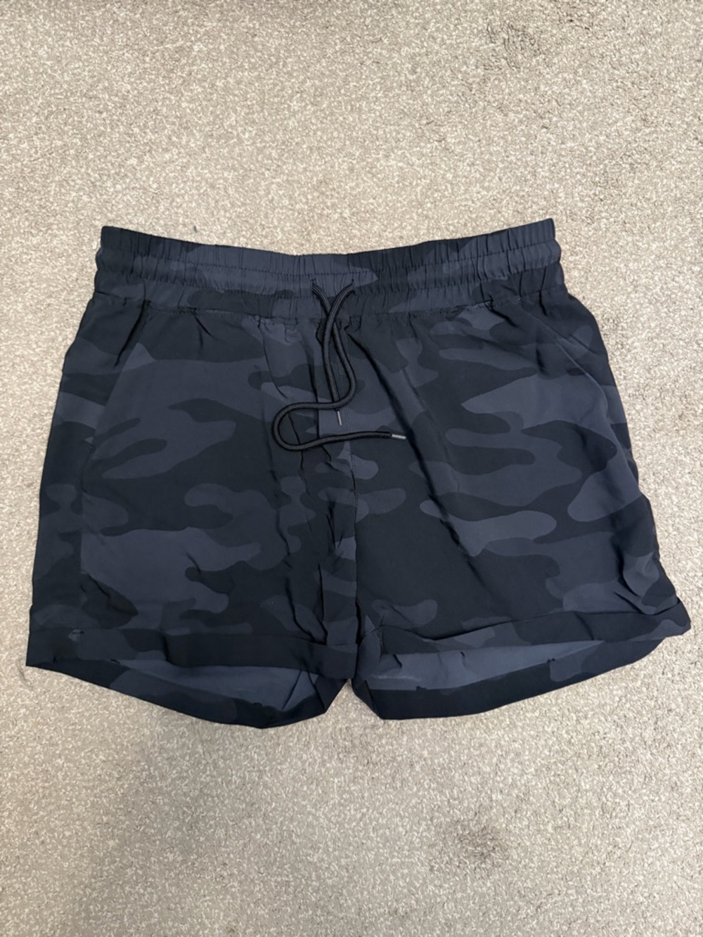 Women's Black Camo Athletic Shorts - Stretch Drawstring
